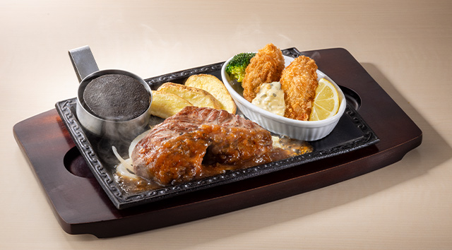 （単品）熟成ラウンドステーキ（約120g）＆広島県産大粒カキフライ